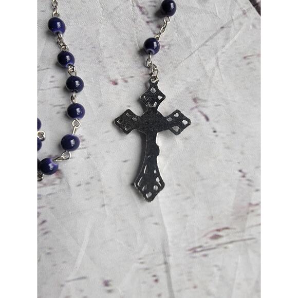 Vintage Blue Glass Silver Tone Rosary Infant Christ St Anthony prayer Beads - Picture 5 of 9